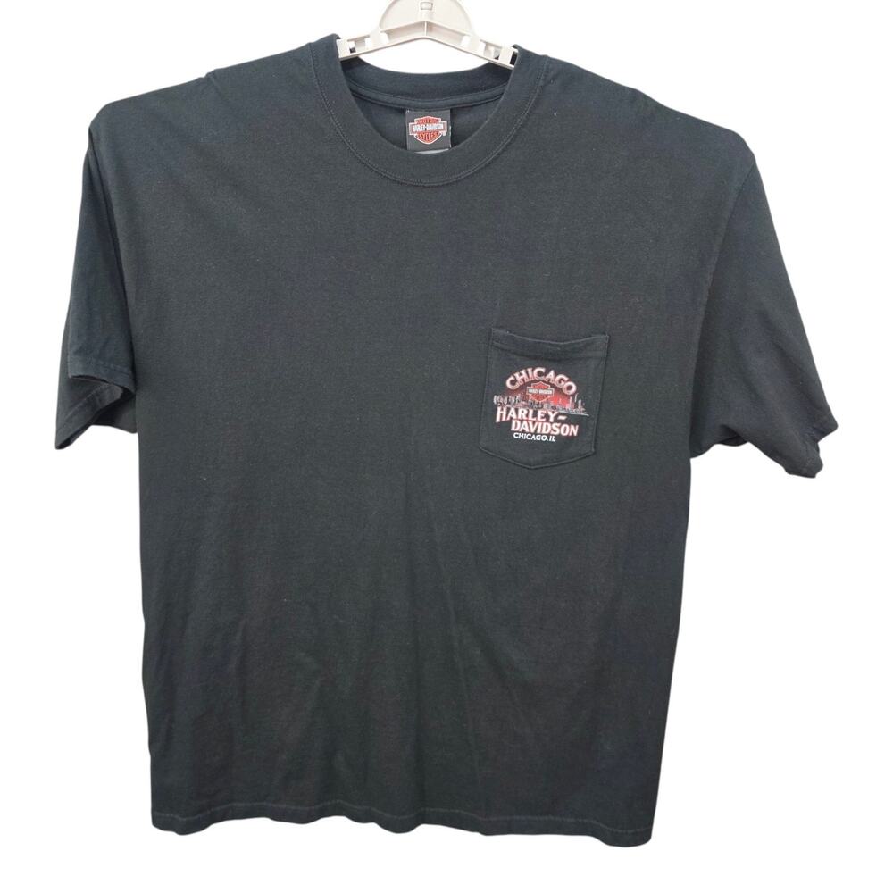 Harley-Davidson Men XL Black Graphic T-Shirt Motorcycle Biker Tee Cotton Chicago